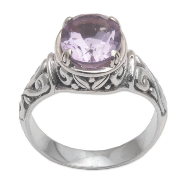 Alternate image for 925 Sterling Silver Faceted Amethyst Cocktail Ring Floral Prayers in Purple