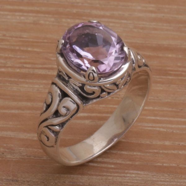 Alternate image for 925 Sterling Silver Faceted Amethyst Cocktail Ring Floral Prayers in Purple