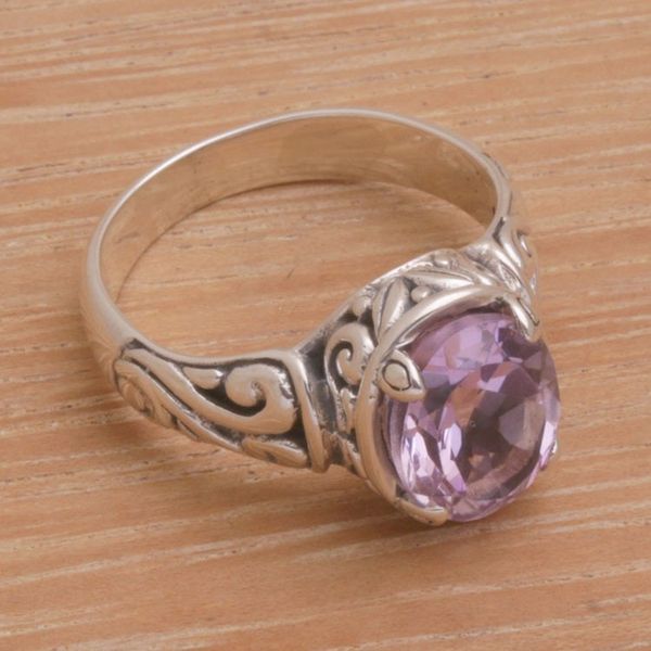 Alternate image for 925 Sterling Silver Faceted Amethyst Cocktail Ring Floral Prayers in Purple