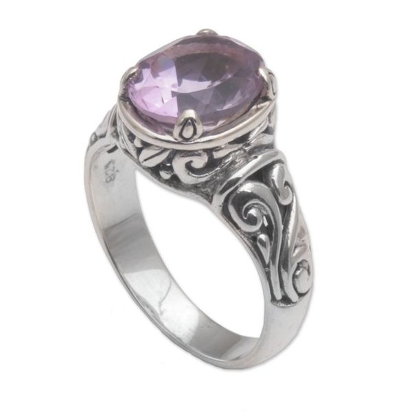 Alternate image for 925 Sterling Silver Faceted Amethyst Cocktail Ring Floral Prayers in Purple