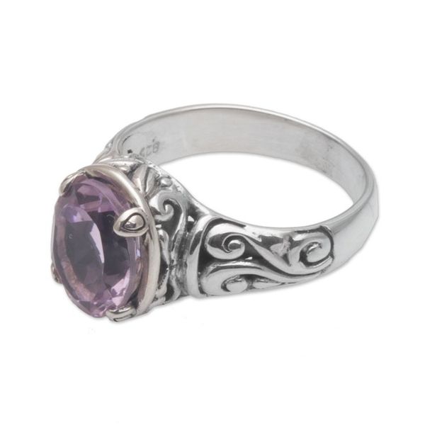 Alternate image for 925 Sterling Silver Faceted Amethyst Cocktail Ring Floral Prayers in Purple