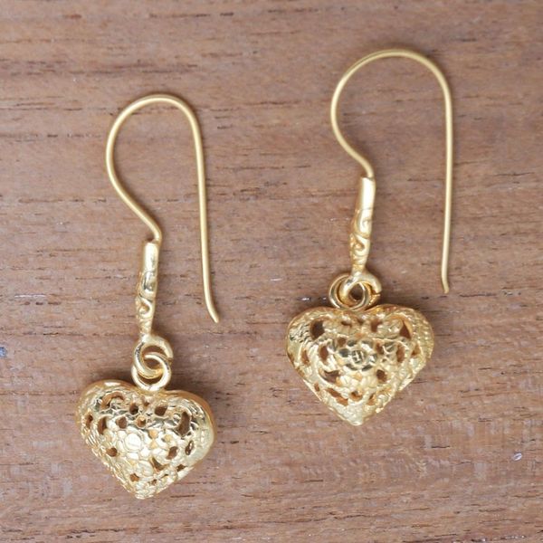 Alternate image for Floral 18k Gold Plated Sterling Silver Heart Dangle Earrings Love Flowers