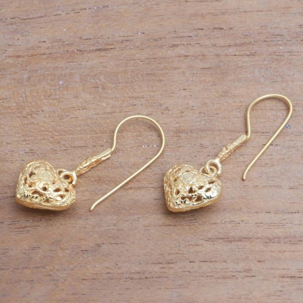 Alternate image for Floral 18k Gold Plated Sterling Silver Heart Dangle Earrings Love Flowers