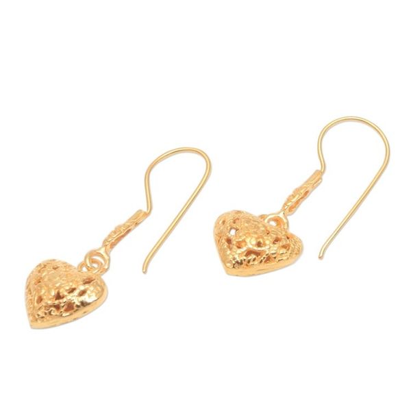 Alternate image for Floral 18k Gold Plated Sterling Silver Heart Dangle Earrings Love Flowers