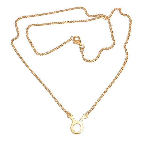 Alternate image for 18k Gold Plated Sterling Silver Taurus Pendant Necklace Golden Taurus