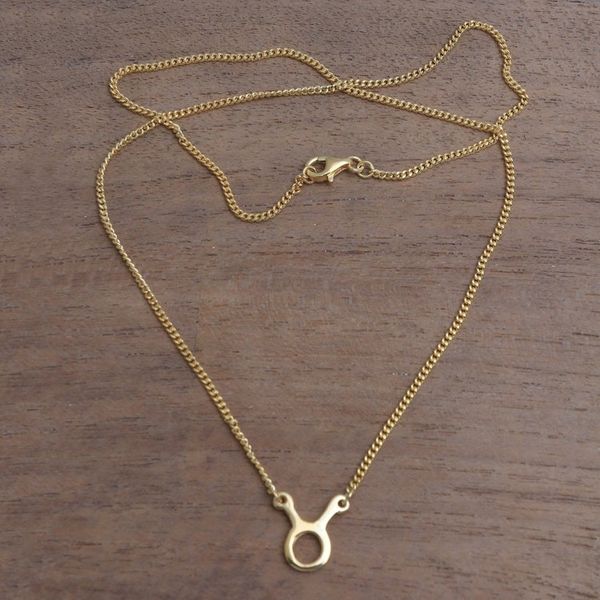 Alternate image for 18k Gold Plated Sterling Silver Taurus Pendant Necklace Golden Taurus