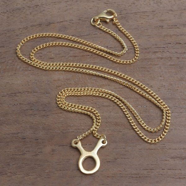 Alternate image for 18k Gold Plated Sterling Silver Taurus Pendant Necklace Golden Taurus