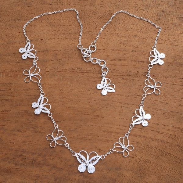 Alternate image for Sterling Silver Filigree Butterfly Necklace from Java Loving Butterfly