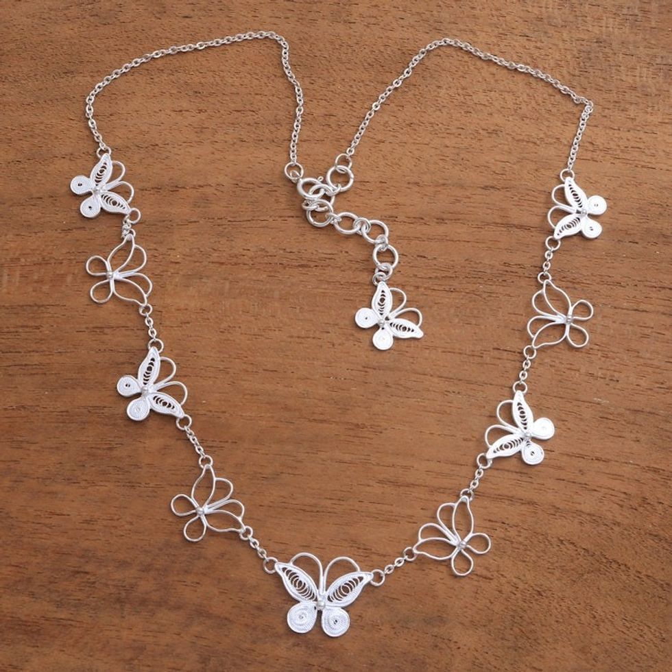 Sterling Silver Filigree Butterfly Necklace from Java 'Loving Butterfly'