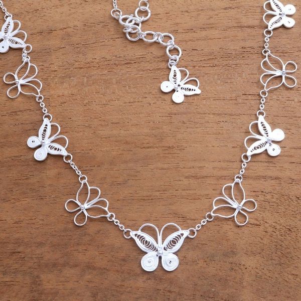 Alternate image for Sterling Silver Filigree Butterfly Necklace from Java Loving Butterfly