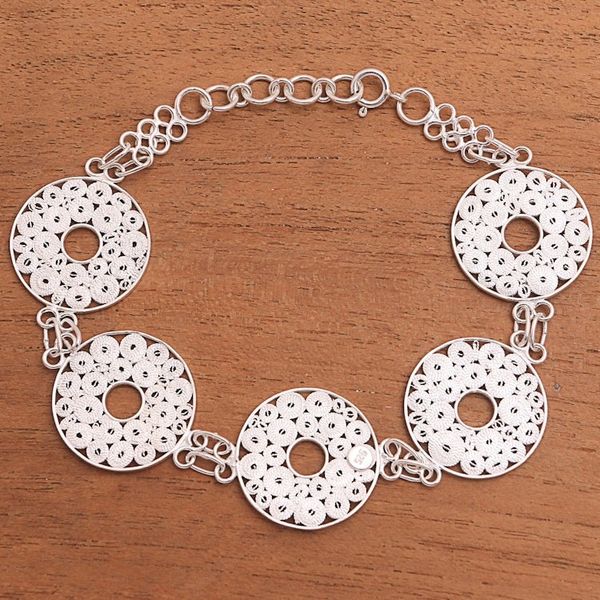 Alternate image for Circle Pattern Sterling Silver Filigree Link Bracelet Fascinating Circles