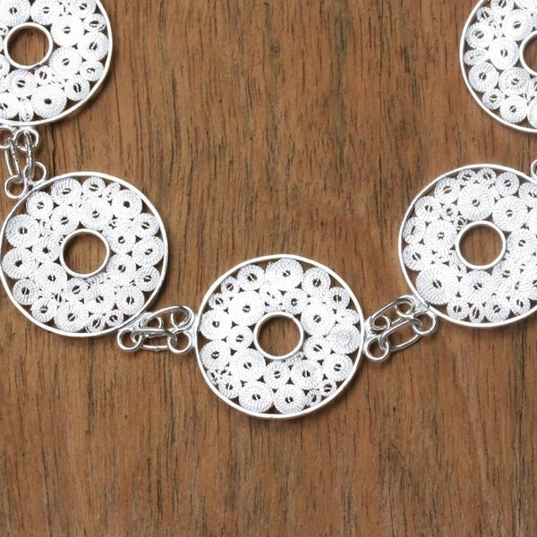Alternate image for Circle Pattern Sterling Silver Filigree Link Bracelet Fascinating Circles