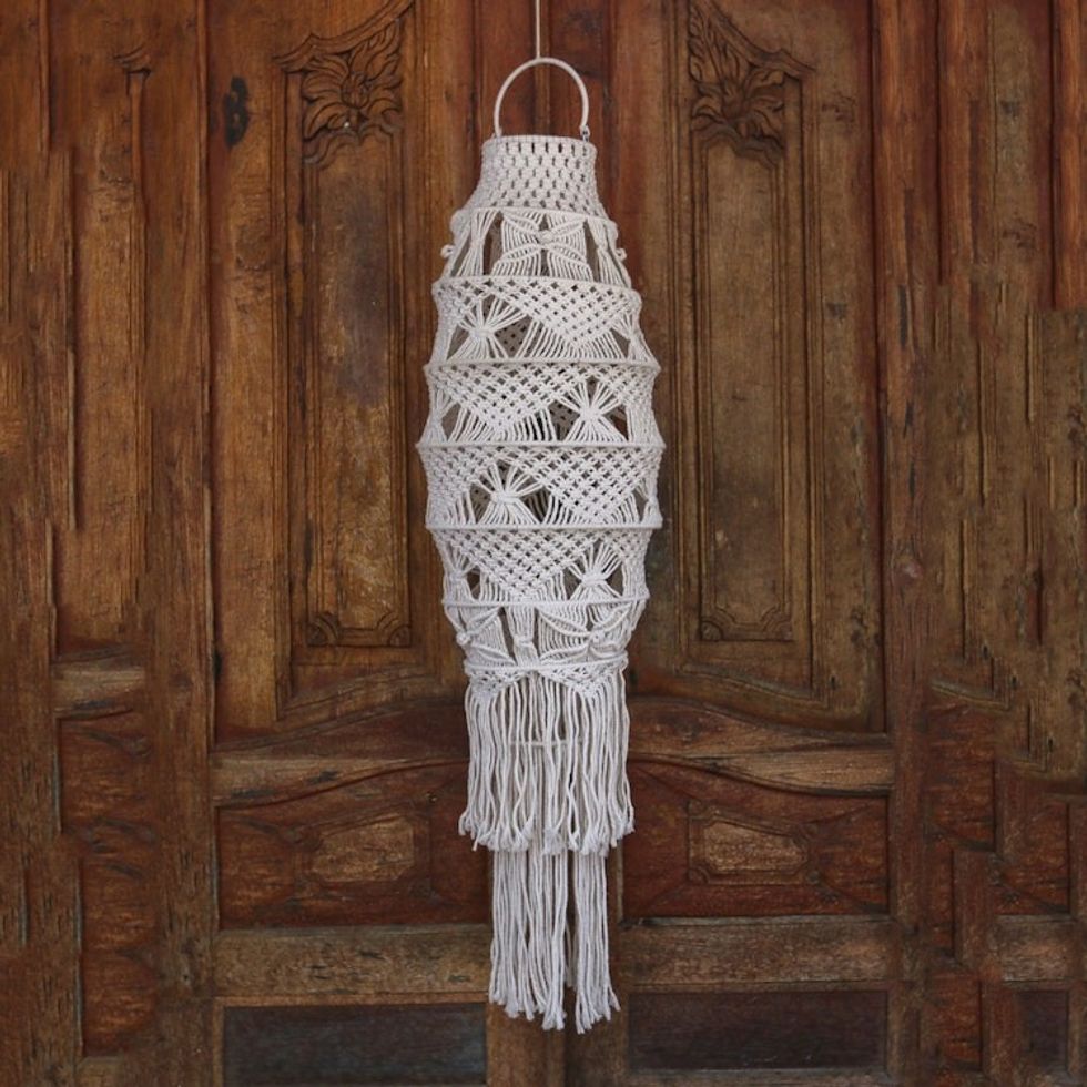 Hand-Knotted Cotton Decorative Accent from Bali 'Tegalalang Circle'