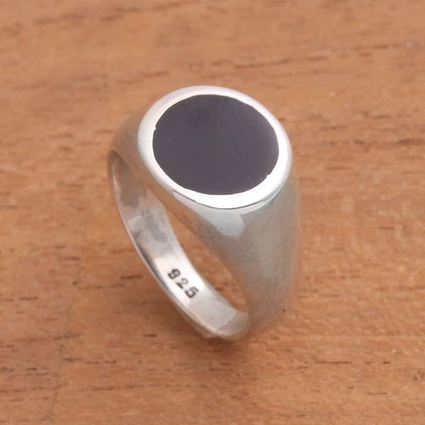 Alternate image for Sterling Silver Signet Ring with Black Resin from Bali Graceful Gerhana