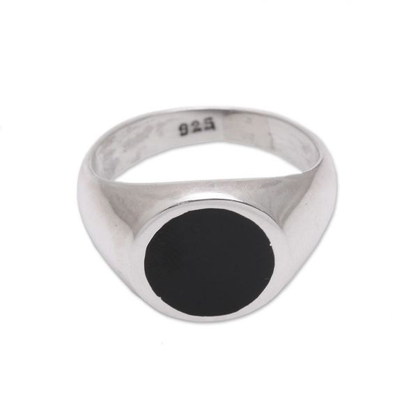 Alternate image for Sterling Silver Signet Ring with Black Resin from Bali Graceful Gerhana