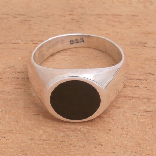 Alternate image for Sterling Silver Signet Ring with Black Resin from Bali Graceful Gerhana