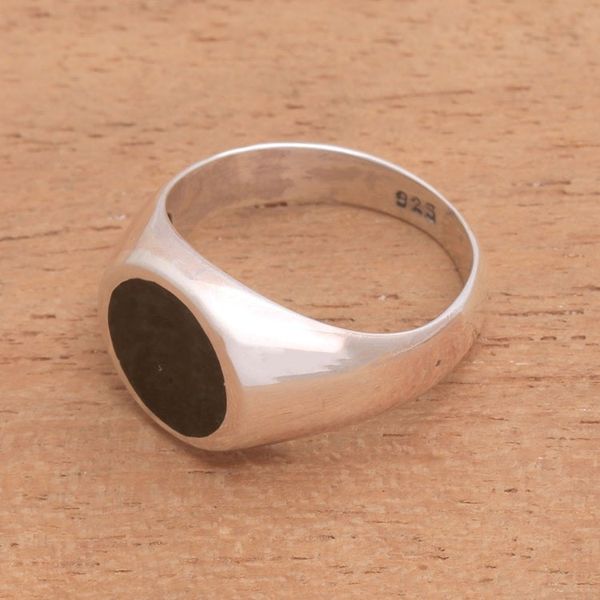 Alternate image for Sterling Silver Signet Ring with Black Resin from Bali Graceful Gerhana