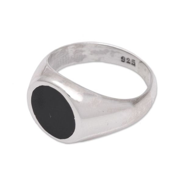 Alternate image for Sterling Silver Signet Ring with Black Resin from Bali Graceful Gerhana