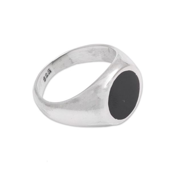 Alternate image for Sterling Silver Signet Ring with Black Resin from Bali Graceful Gerhana