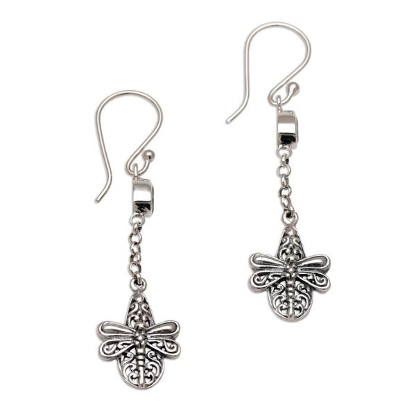 Alternate image for Handmade 925 Sterling Silver Amethyst Dragonfly Earrings Dragonfly Altar