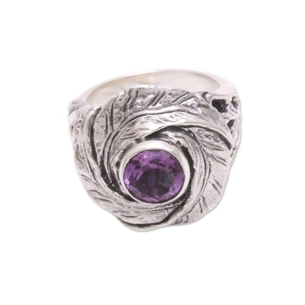 Alternate image for Amethyst and Sterling Silver Nest of Leaves Cocktail Ring Cradled in Nature