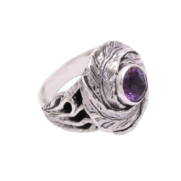 Alternate image for Amethyst and Sterling Silver Nest of Leaves Cocktail Ring Cradled in Nature