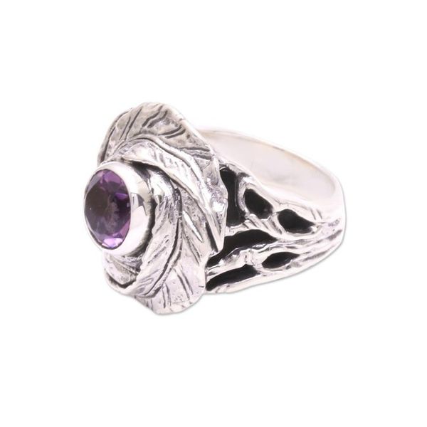 Alternate image for Amethyst and Sterling Silver Nest of Leaves Cocktail Ring Cradled in Nature