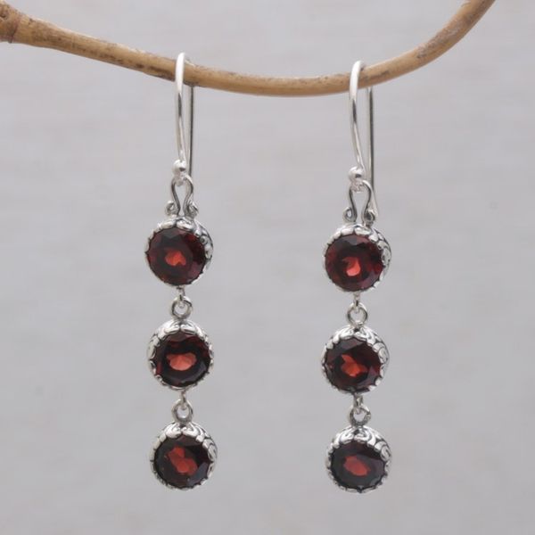 Alternate image for Handmade Balinese Garnet and Sterling Silver Dangle Earrings Everlasting Trinity
