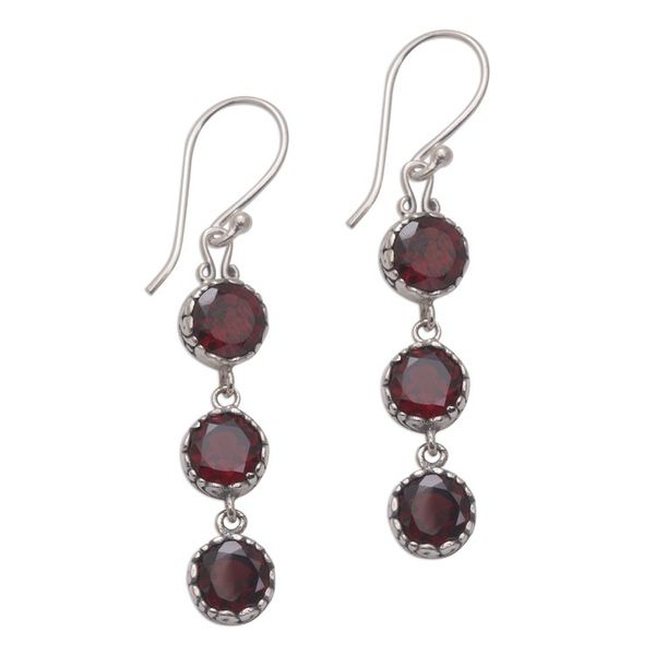 Alternate image for Handmade Balinese Garnet and Sterling Silver Dangle Earrings Everlasting Trinity