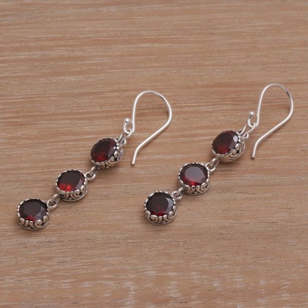 Alternate image for Handmade Balinese Garnet and Sterling Silver Dangle Earrings Everlasting Trinity