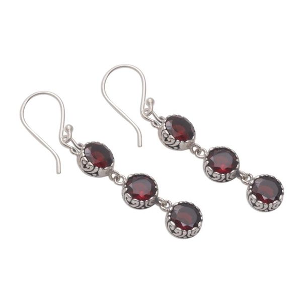 Alternate image for Handmade Balinese Garnet and Sterling Silver Dangle Earrings Everlasting Trinity