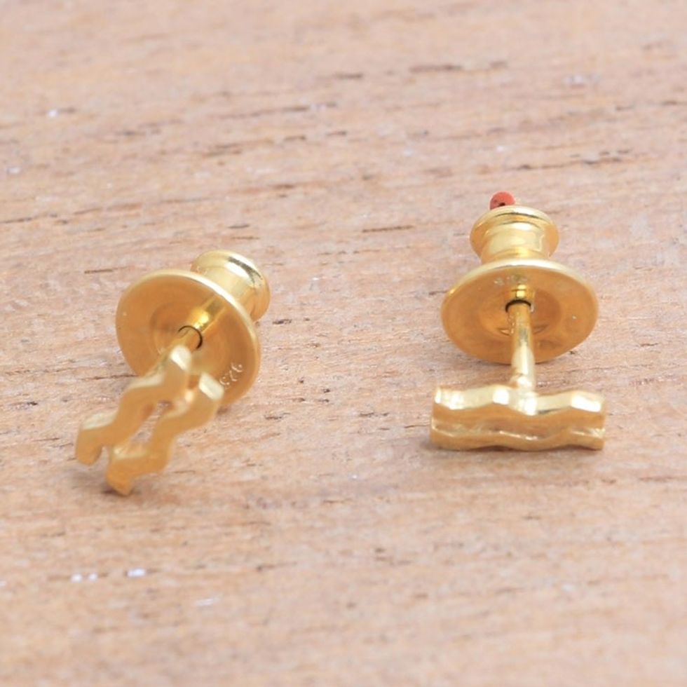 18k Gold Plated Sterling Silver Aquarius Stud Earrings 'Golden Aquarius'