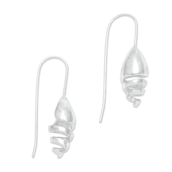 Alternate image for High-Polish Spiral Pattern Sterling Silver Drop Earrings Shining Snail Spiral