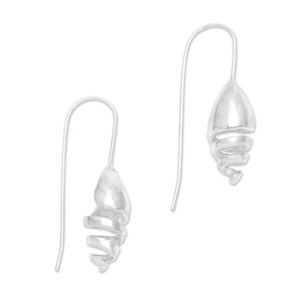 High-Polish Spiral Pattern Sterling Silver Drop Earrings 'Shining Snail Spiral'