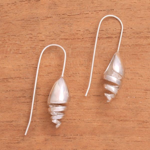 Alternate image for High-Polish Spiral Pattern Sterling Silver Drop Earrings Shining Snail Spiral