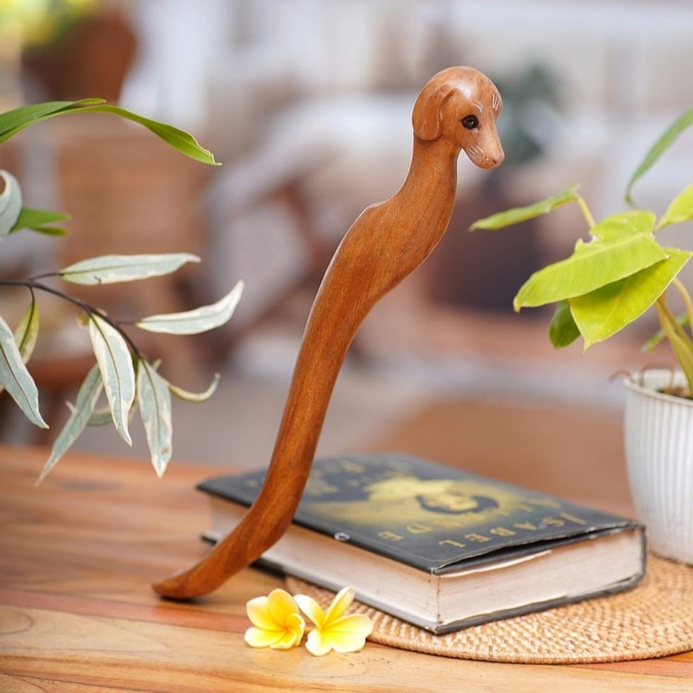 Dachshund Dog Paw Wood Back Scratcher Hand Carved in Bali 'Dachshund Delight in Natural'