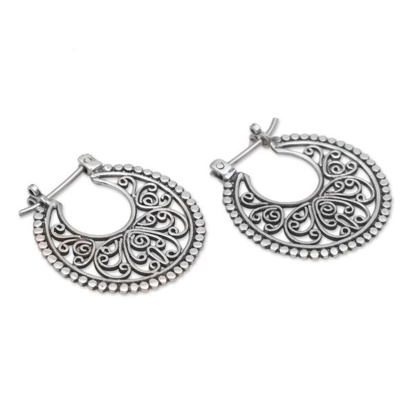 Alternate image for Sterling Silver Hoop Earrings Handcrafted in Bali Swirling Radiance