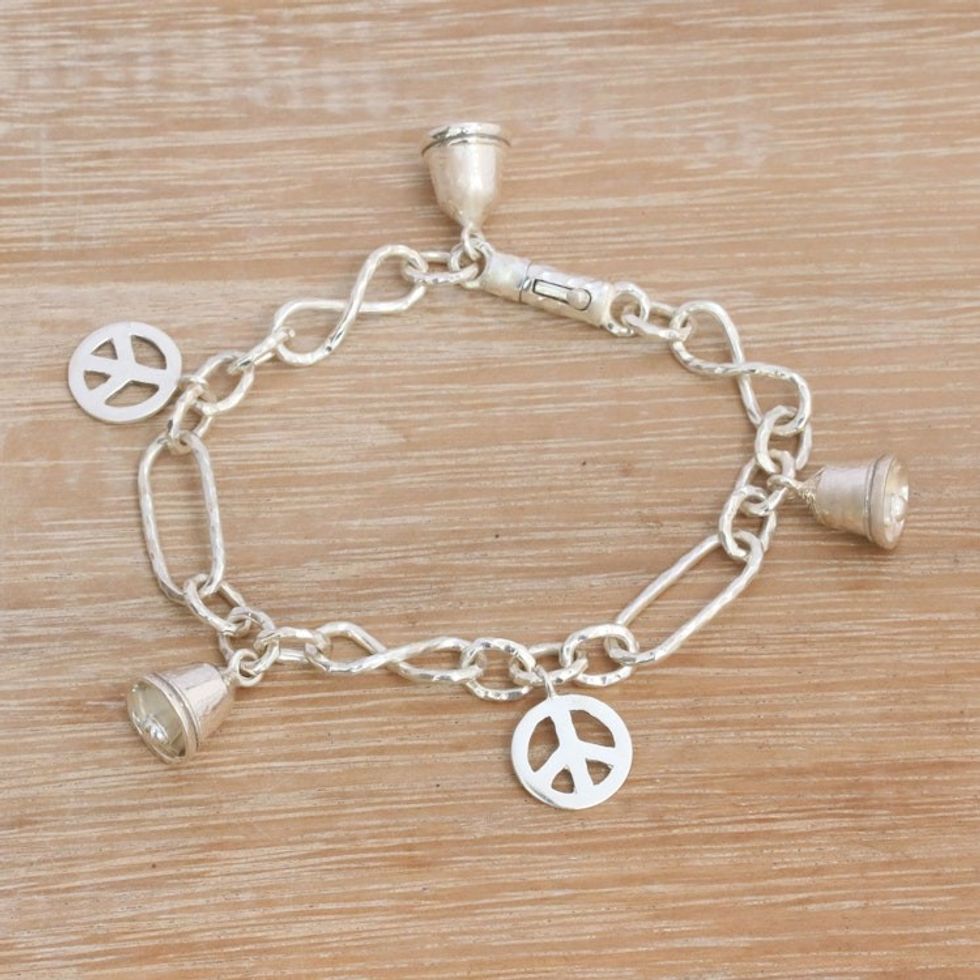 Sterling Silver Peace Symbol Charm Bracelet from Bali 'Peaceful Infinity'