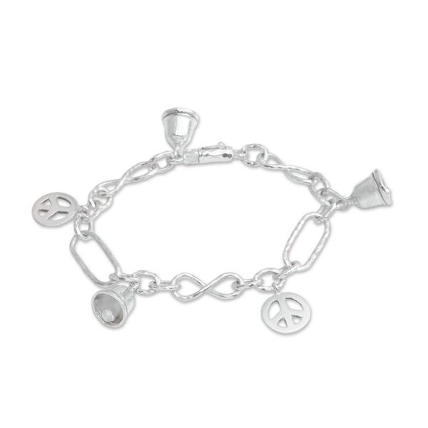 Alternate image for Sterling Silver Peace Symbol Charm Bracelet from Bali Peaceful Infinity