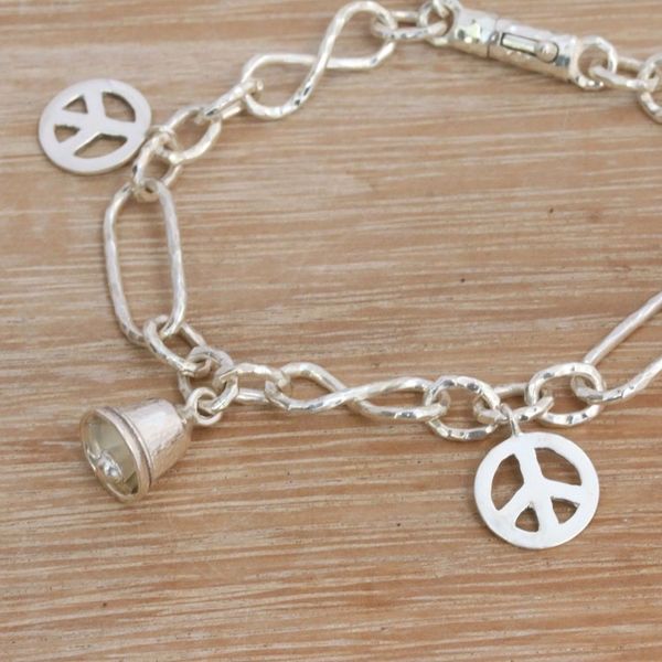 Alternate image for Sterling Silver Peace Symbol Charm Bracelet from Bali Peaceful Infinity
