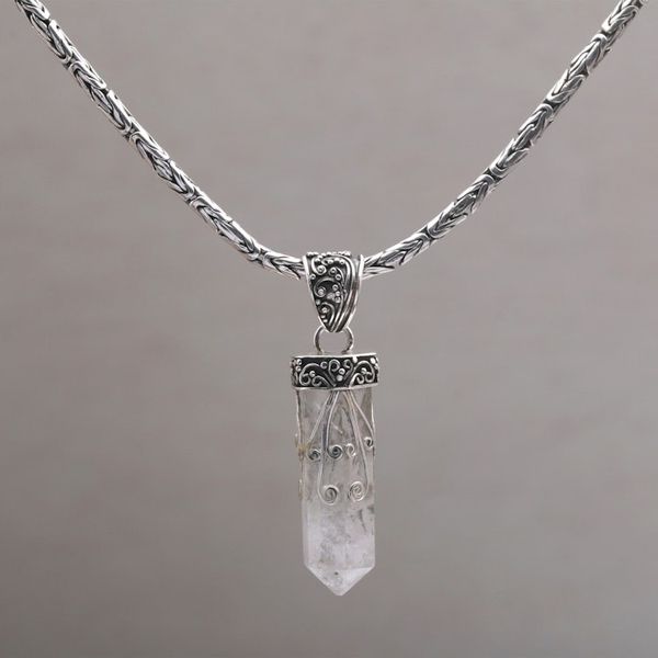 Alternate image for Handmade 925 Sterling Silver Quartz Pendant Chain Necklace Crystalline Fern