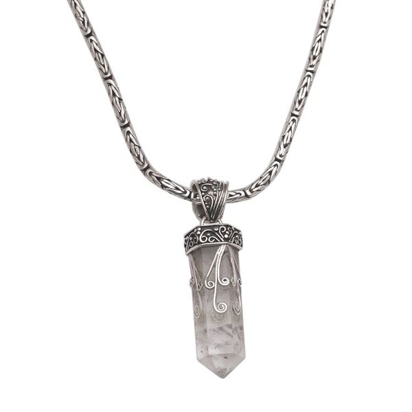 Alternate image for Handmade 925 Sterling Silver Quartz Pendant Chain Necklace Crystalline Fern