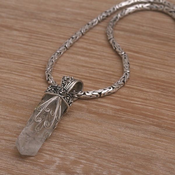 Alternate image for Handmade 925 Sterling Silver Quartz Pendant Chain Necklace Crystalline Fern