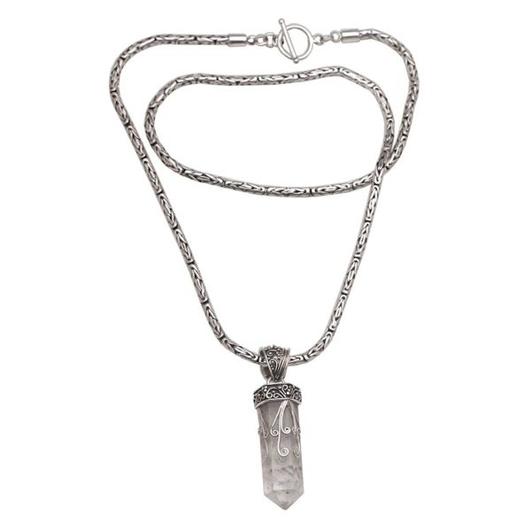 Alternate image for Handmade 925 Sterling Silver Quartz Pendant Chain Necklace Crystalline Fern