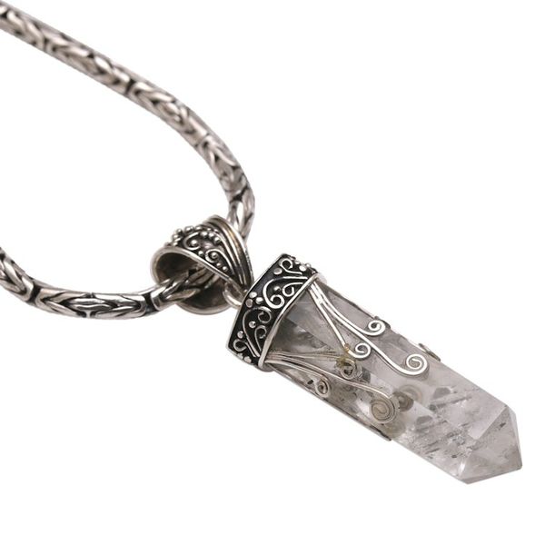 Alternate image for Handmade 925 Sterling Silver Quartz Pendant Chain Necklace Crystalline Fern