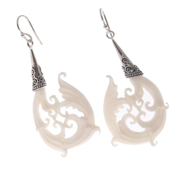 Alternate image for Bone and Sterling Silver Dangle Earrings from Bali Temple Frills