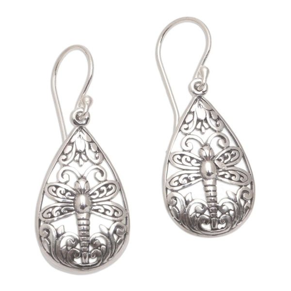 Alternate image for Sterling Silver Dragonfly Dangle Earrings from Bali Lone Dragonfly