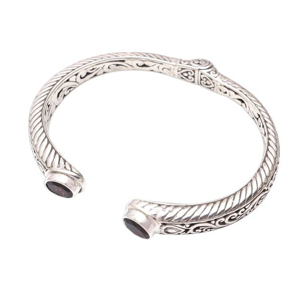 Alternate image for Garnet Sterling Silver Scroll and Rope Motif Cuff Bracelet Treasure Trove