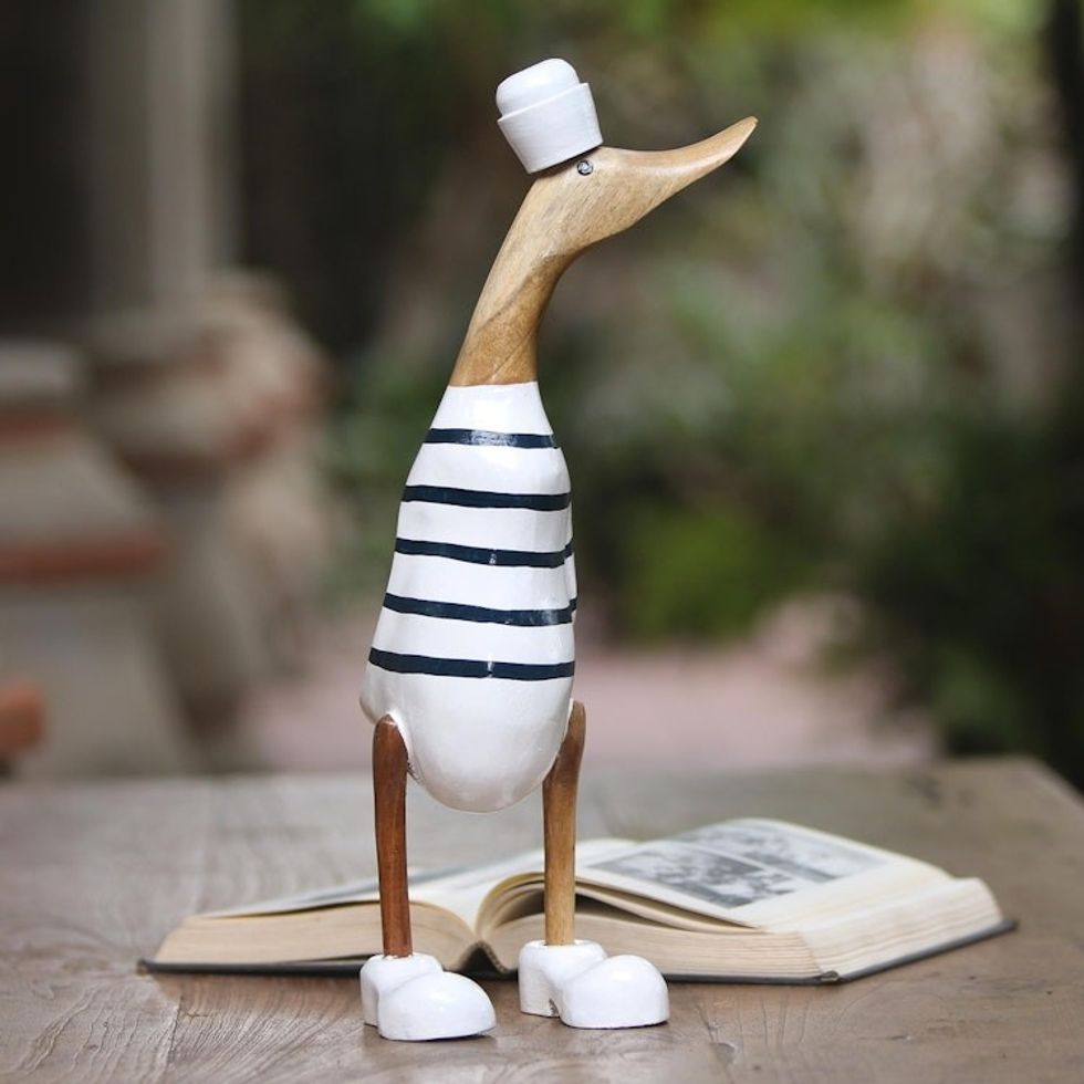 Acacia Wood and Bamboo Root Sailor Duck Sculpture from Bali 'Sailor Duck'