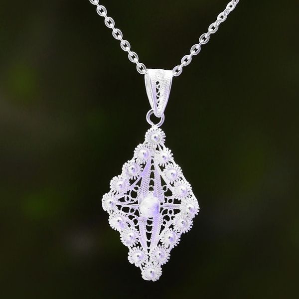Alternate image for Sterling Silver Filigree Rhombus Necklace from Java Starry Rhombus